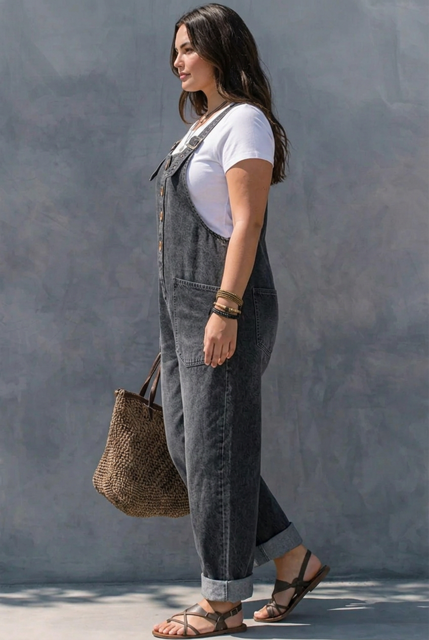 Hattie | Elastinen vyötärö Denim Haalarit