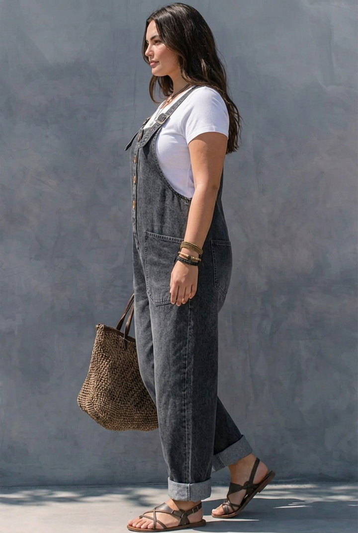 Hattie | Elastinen vyötärö Denim Haalarit