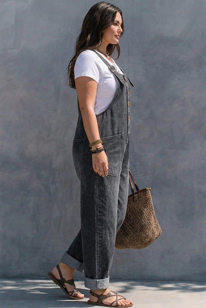 Hattie | Elastinen vyötärö Denim Haalarit