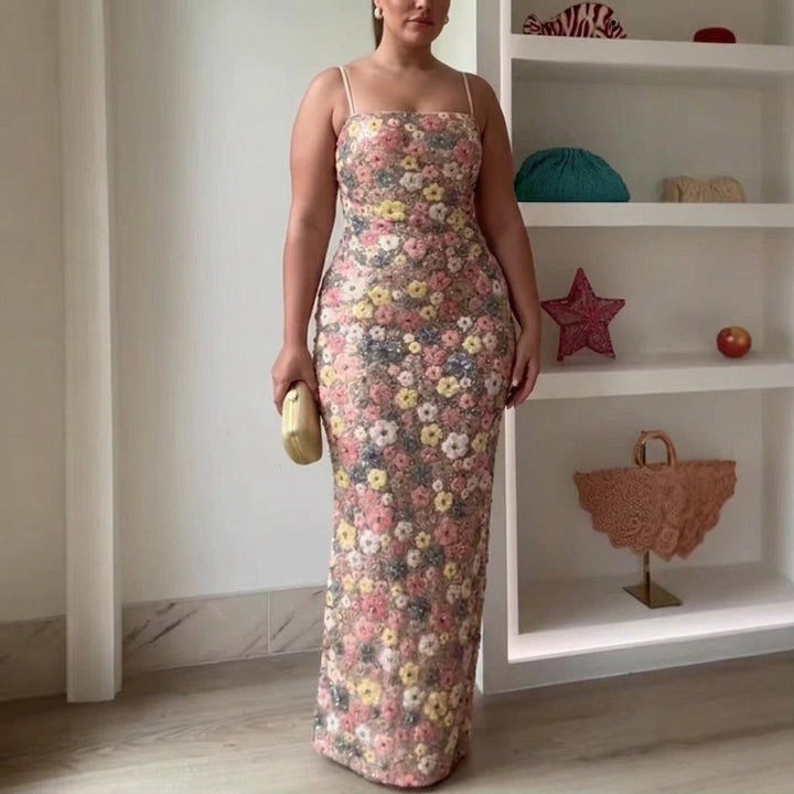 Lara - Elegantti Olkaimeton Paljetti Maxi Mekko
