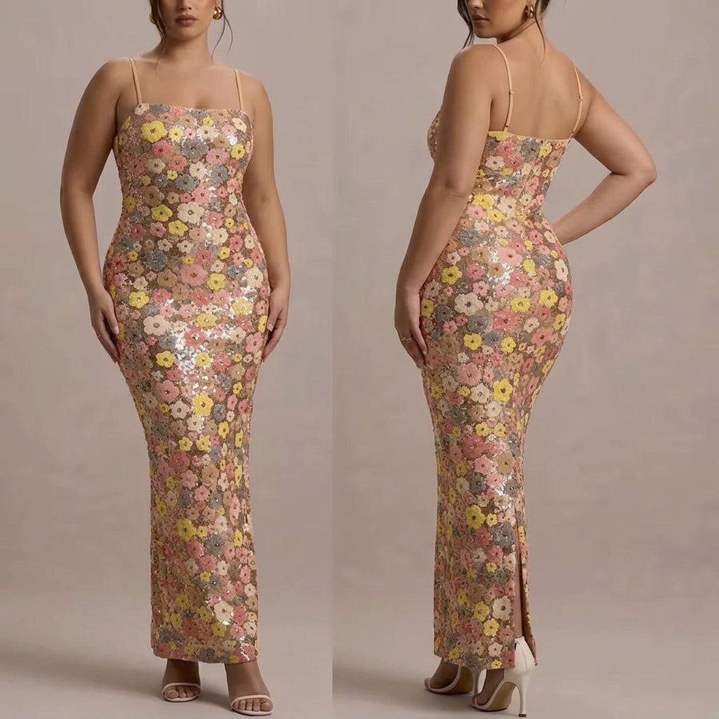 Lara - Elegantti Olkaimeton Paljetti Maxi Mekko