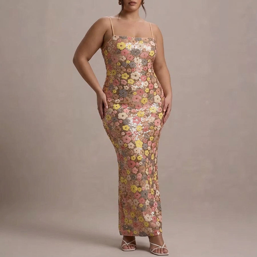 Lara - Elegantti Olkaimeton Paljetti Maxi Mekko