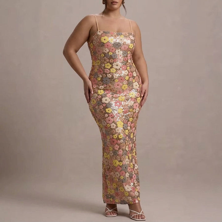 Lara - Elegantti Olkaimeton Paljetti Maxi Mekko