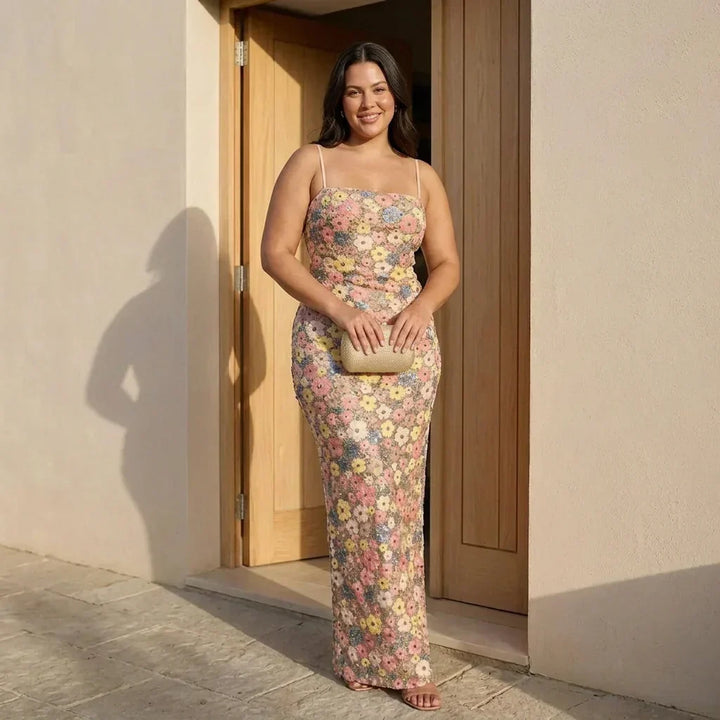 Lara - Elegantti Olkaimeton Paljetti Maxi Mekko