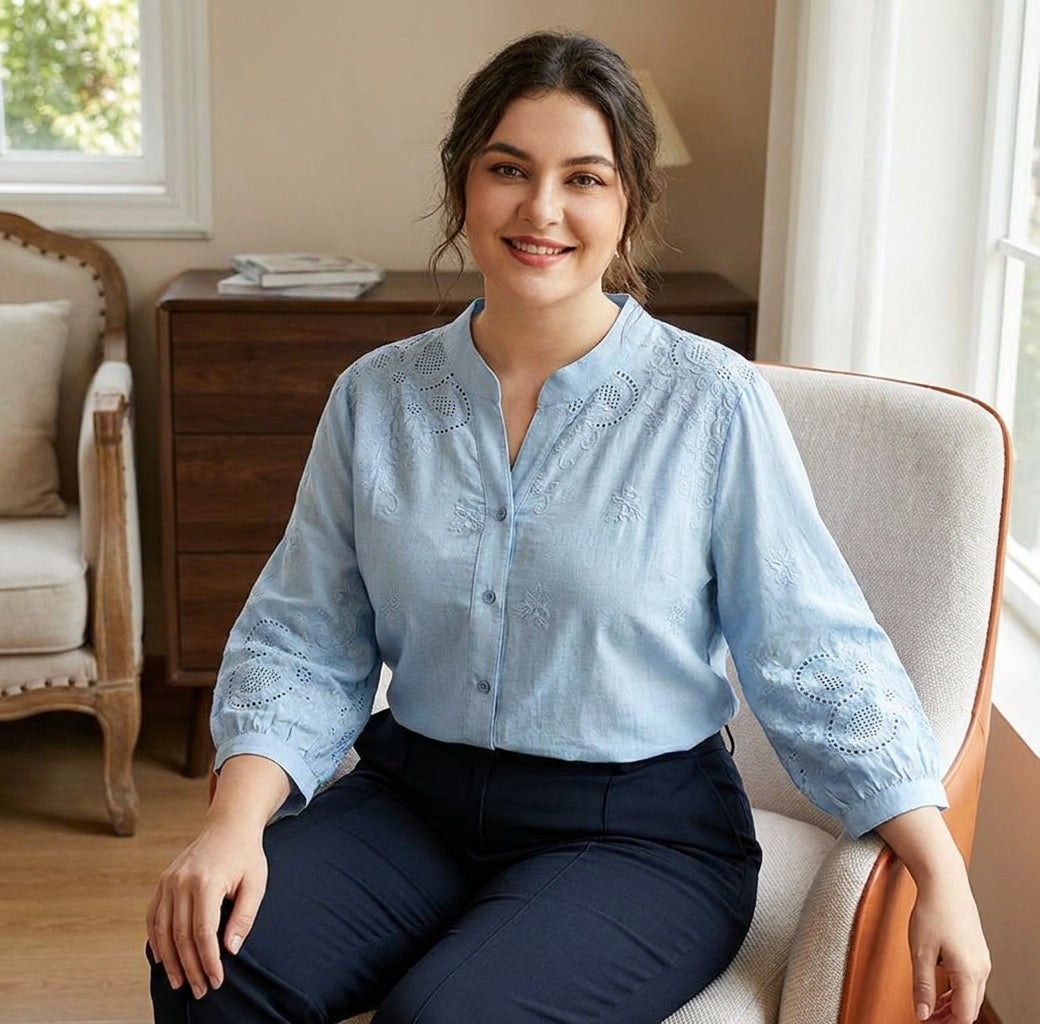 Yasmin - Puuvillainen Schiffly-ompelushirt