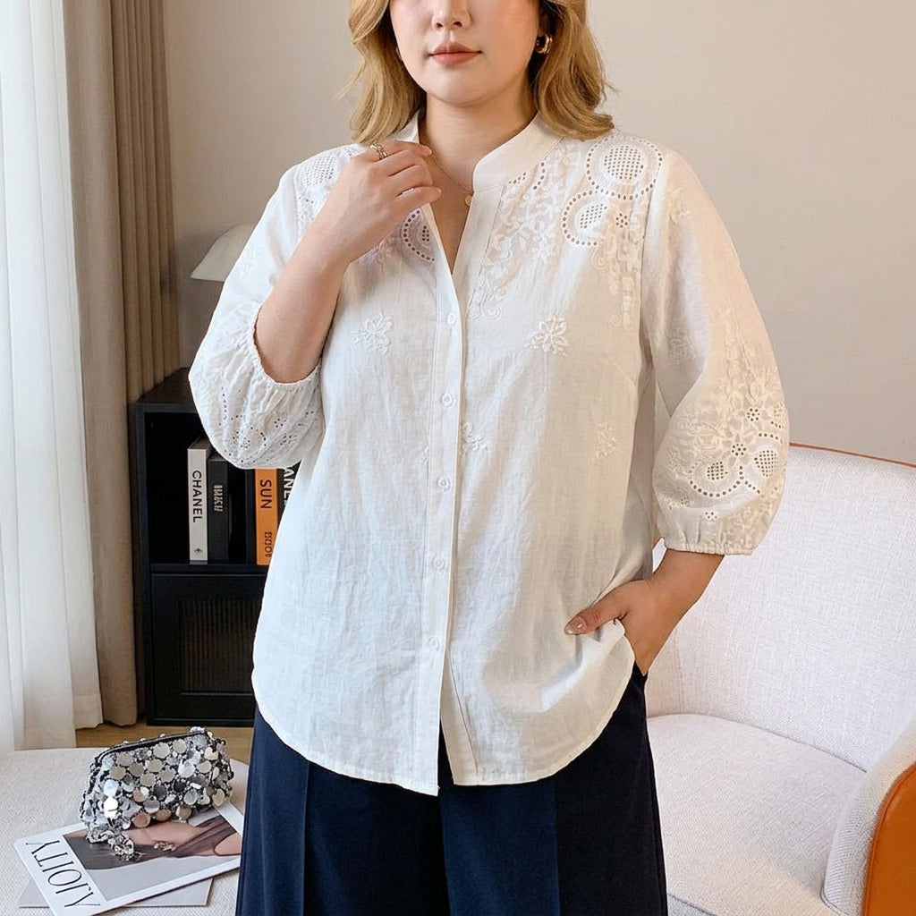 Yasmin - Puuvillainen Schiffly-ompelushirt