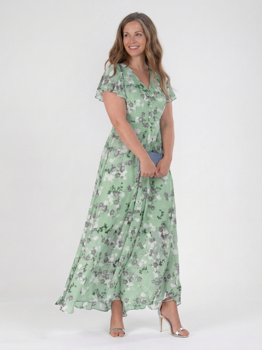 Leontine | Kukallinen Chiffon Maxi Mekko