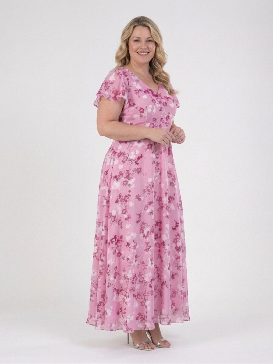 Leontine | Kukallinen Chiffon Maxi Mekko