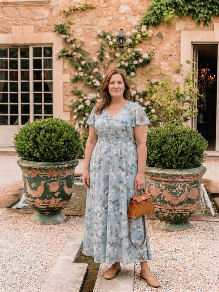 Leontine | Kukallinen Chiffon Maxi Mekko
