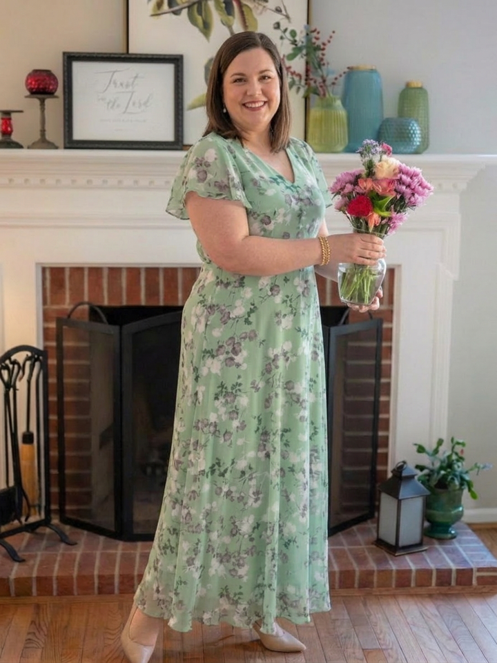 Leontine | Kukallinen Chiffon Maxi Mekko