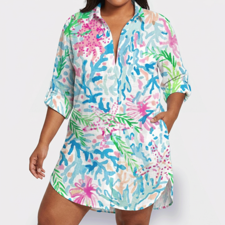 Pemberley | Naisten Puuvillaprintti Kauluksellinen Pitkähihais Shirt Dress