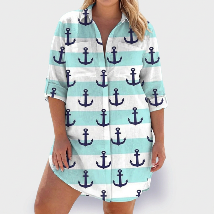 Pemberley | Naisten Puuvillaprintti Kauluksellinen Pitkähihais Shirt Dress