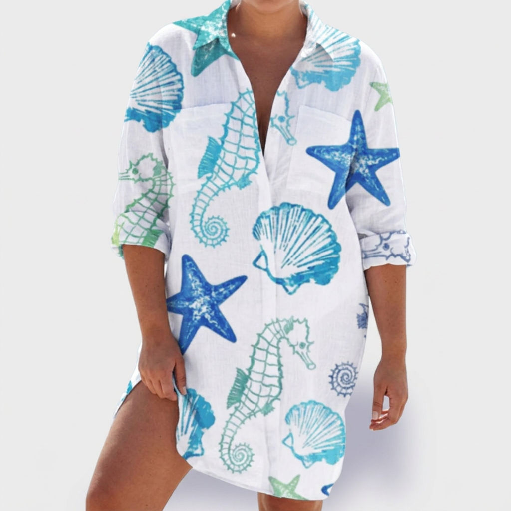 Pemberley | Naisten Puuvillaprintti Kauluksellinen Pitkähihais Shirt Dress