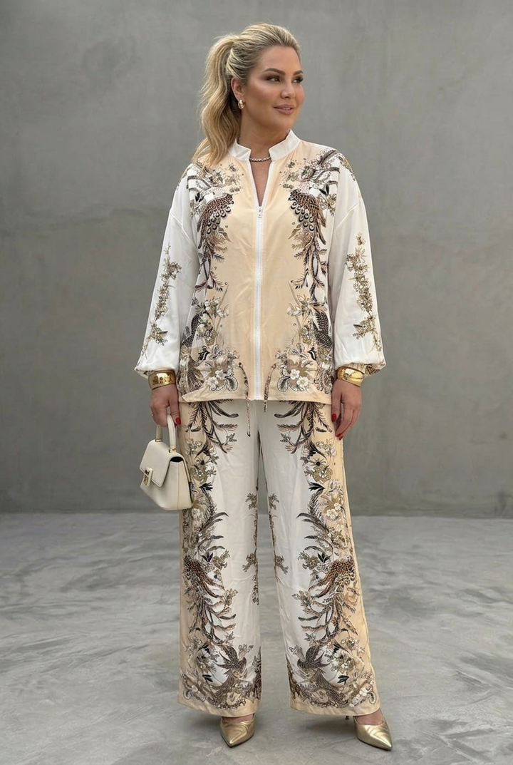 Mika | Vetoketjullinen Blouson-toppi, Printattu Kaksiosainen Setti