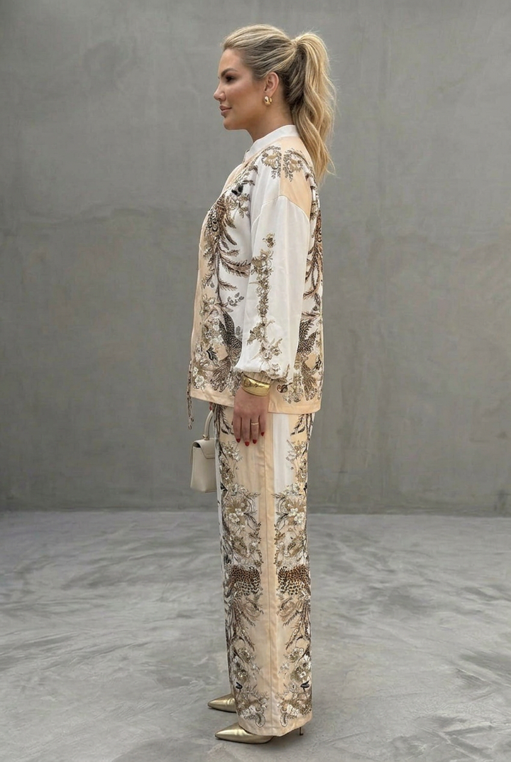 Mika | Vetoketjullinen Blouson-toppi, Printattu Kaksiosainen Setti