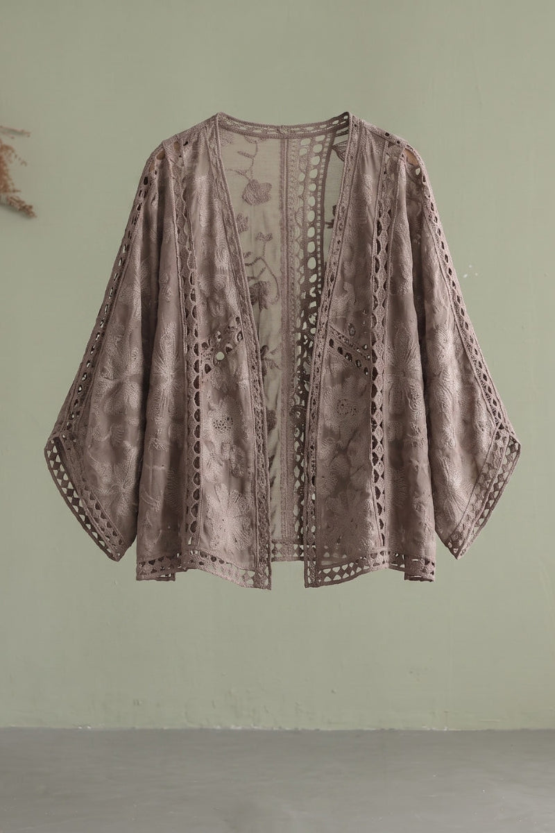 Niamh - Moderni Khaki Jacquard Hollow Out Puuvillaiset Lyhyet Neuletakit