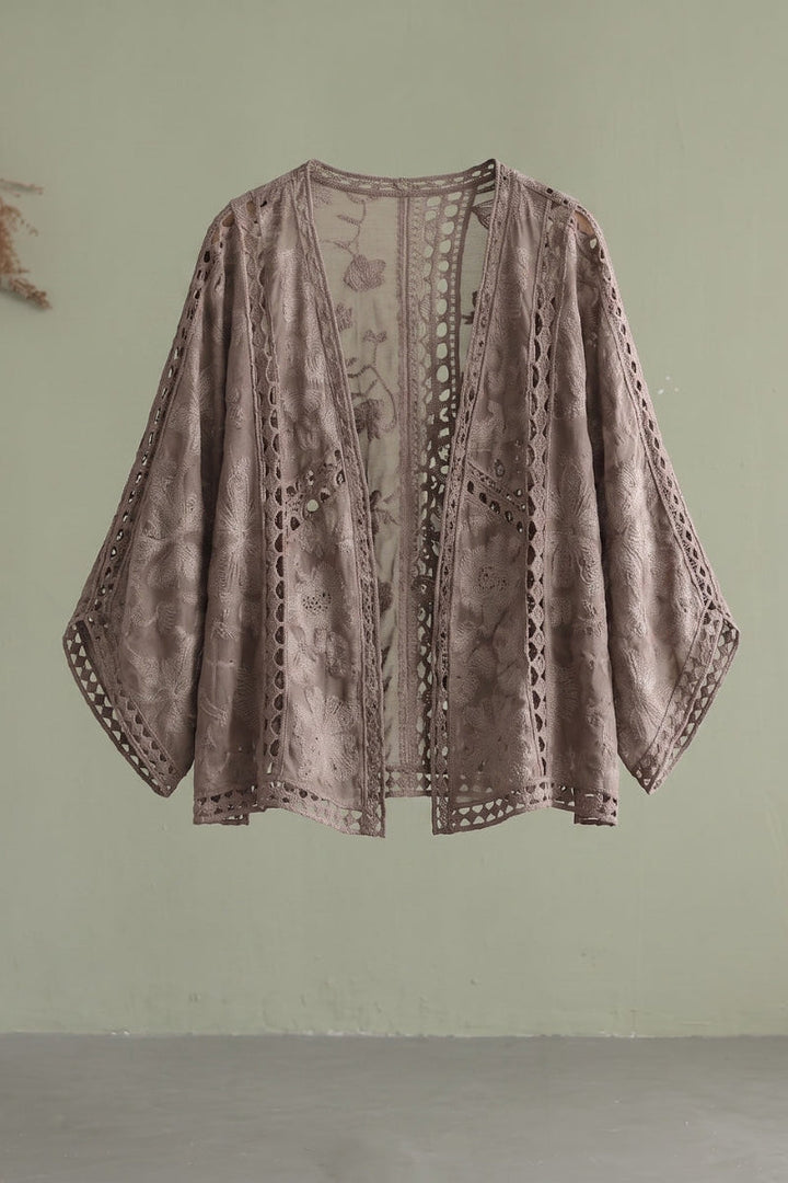 Niamh - Moderni Khaki Jacquard Hollow Out Puuvillaiset Lyhyet Neuletakit