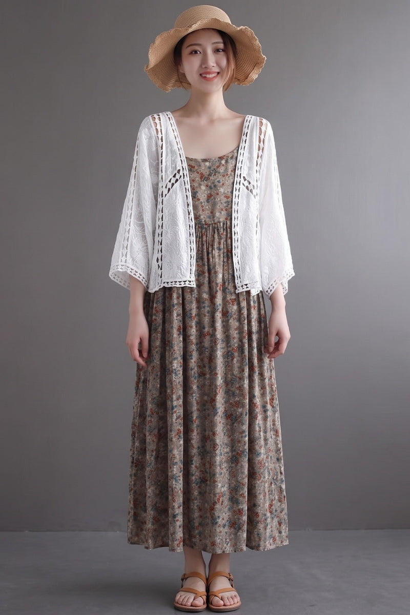 Niamh - Moderni Khaki Jacquard Hollow Out Puuvillaiset Lyhyet Neuletakit
