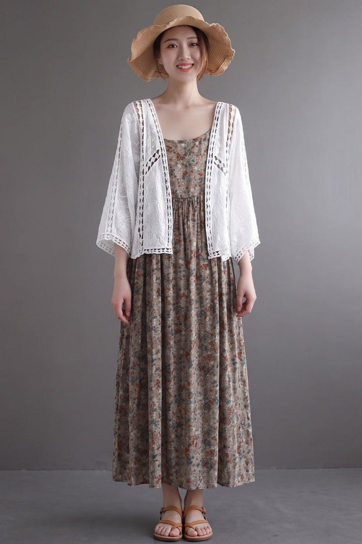 Niamh - Moderni Khaki Jacquard Hollow Out Puuvillaiset Lyhyet Neuletakit