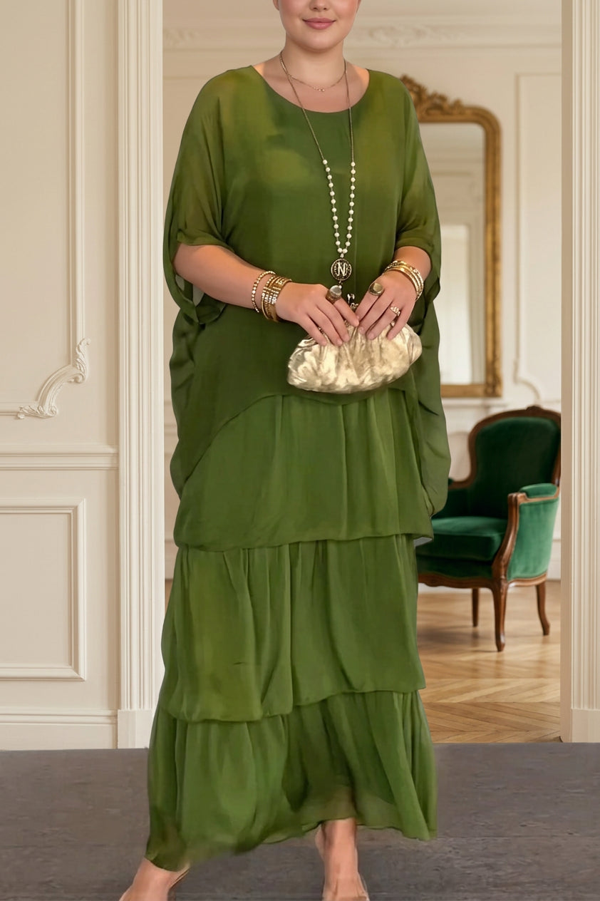 Edith Kerroksellinen Mekko - Oliivinvihreä