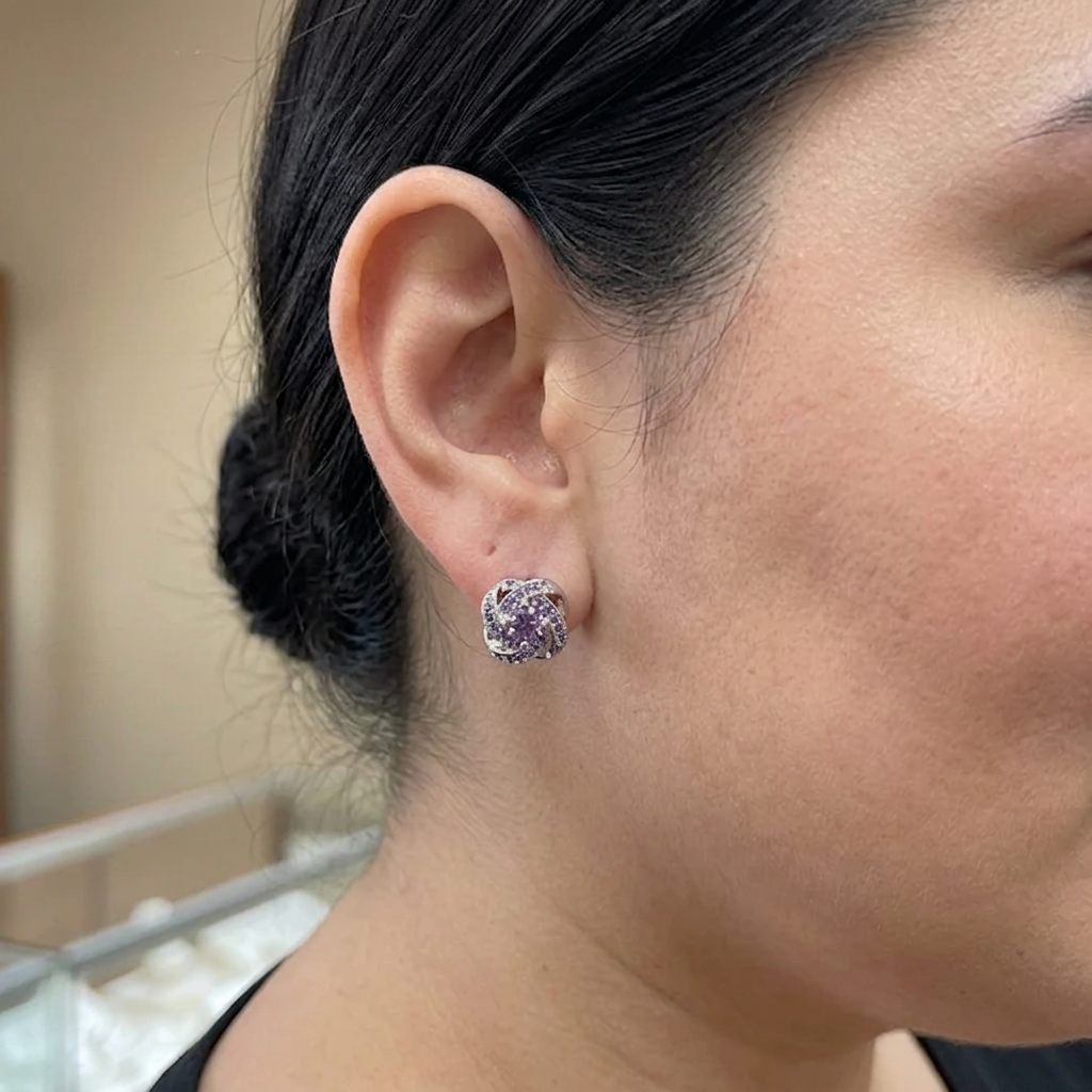 Violetti Kristalli Solki Korvakorut | Valkoinen Kulta