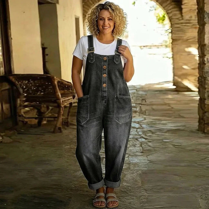 Demi | Vintage Pehmeät Puuvilladenim-näköiset Haalarit Säädettävillä Olkaimilla