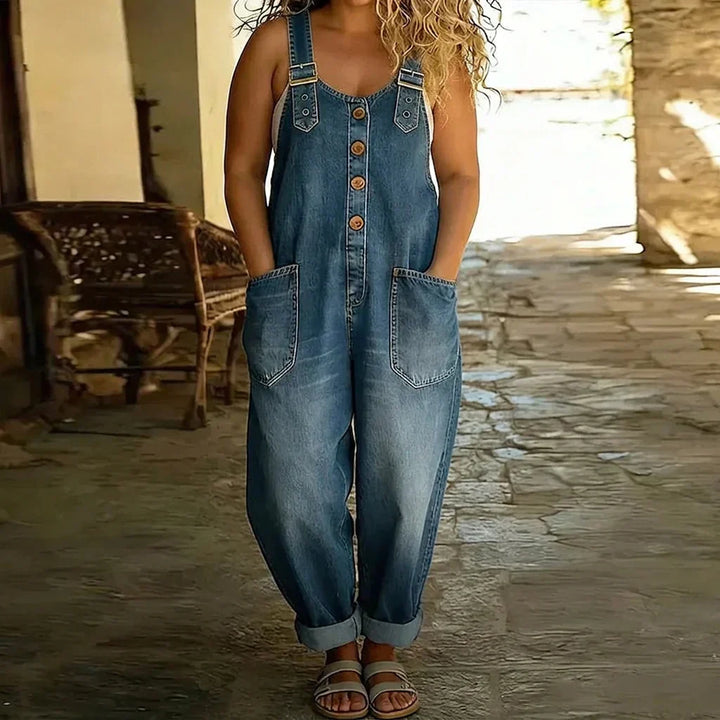 Demi | Vintage Pehmeät Puuvilladenim-näköiset Haalarit Säädettävillä Olkaimilla