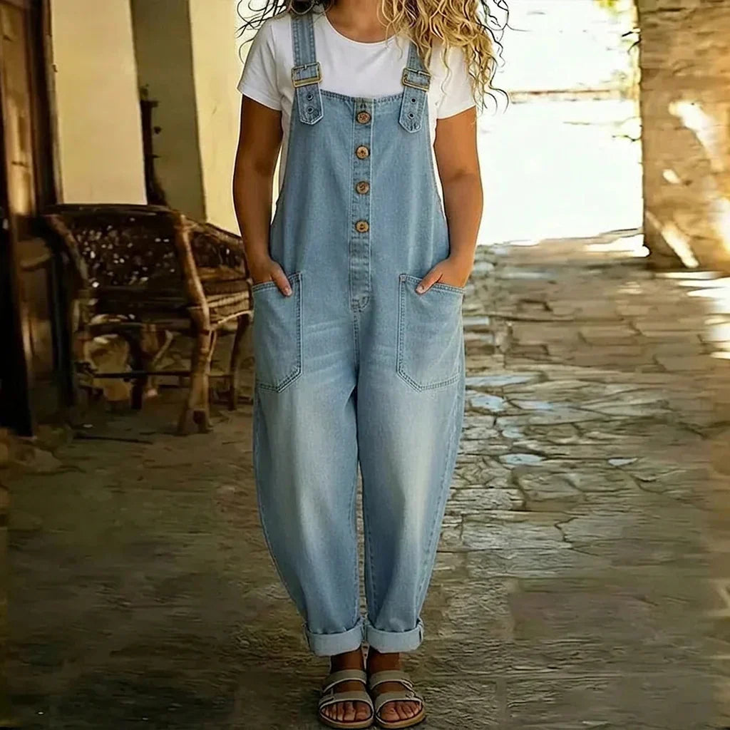 Demi | Vintage Pehmeät Puuvilladenim-näköiset Haalarit Säädettävillä Olkaimilla