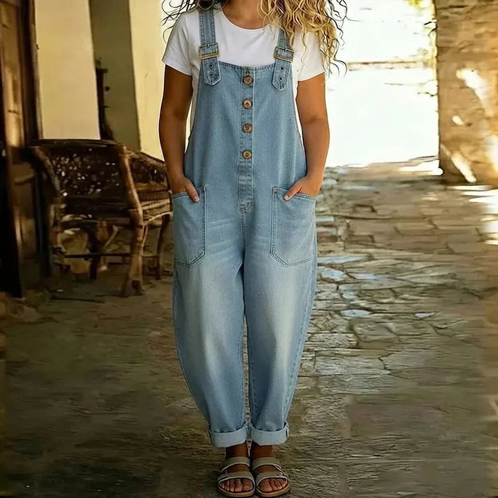Demi | Vintage Pehmeät Puuvilladenim-näköiset Haalarit Säädettävillä Olkaimilla