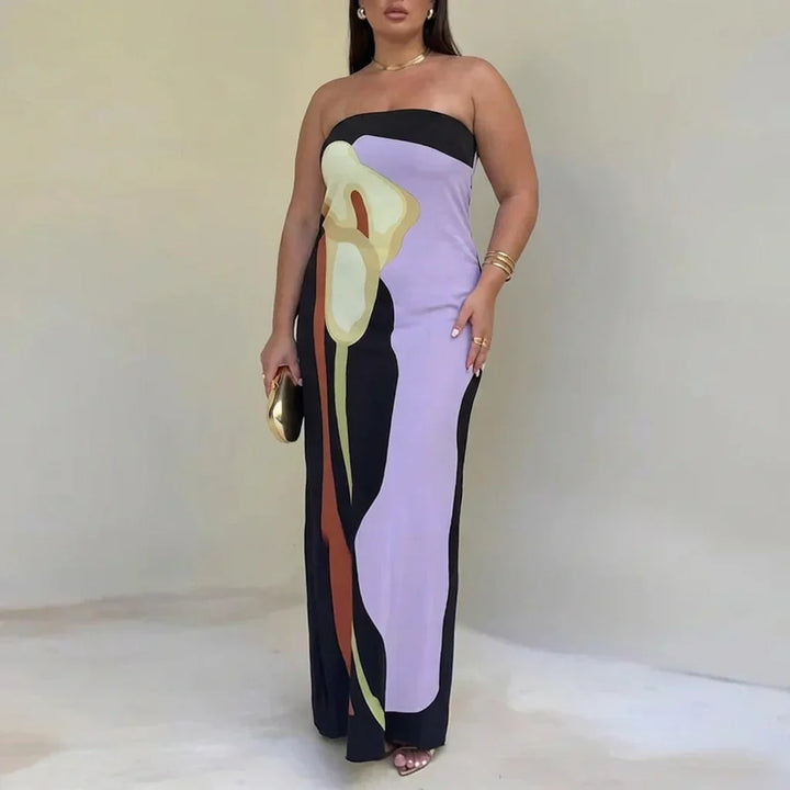 Zinnia - Abstrakti Olkaimeton Maxi Mekko