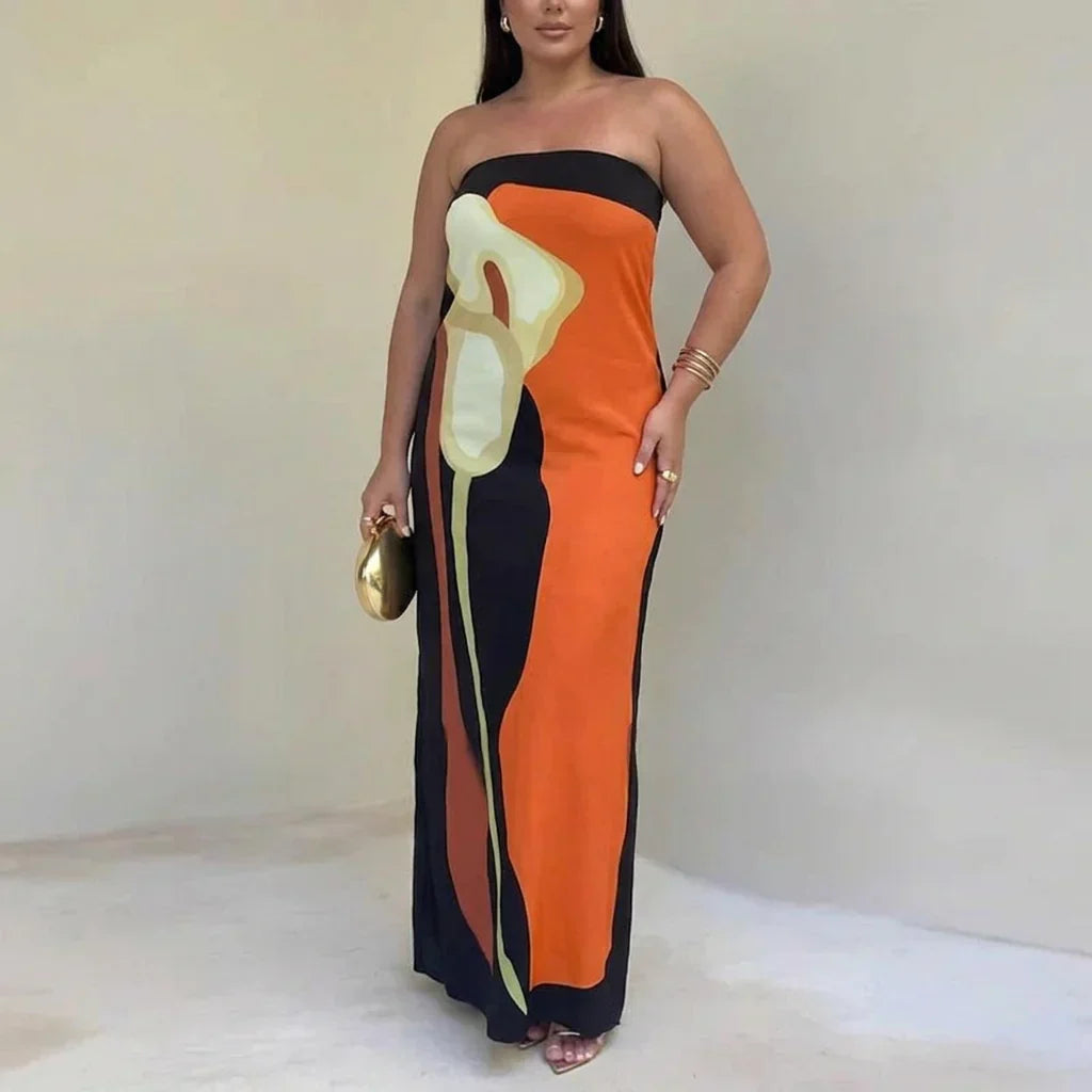 Zinnia - Abstrakti Olkaimeton Maxi Mekko