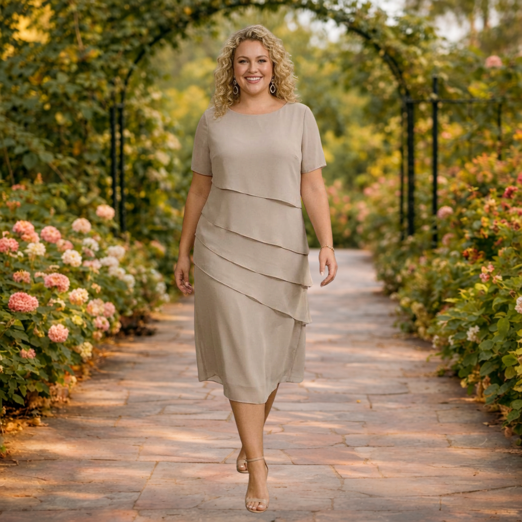 Alma | Kerroksellinen Chiffon Midi Mekko