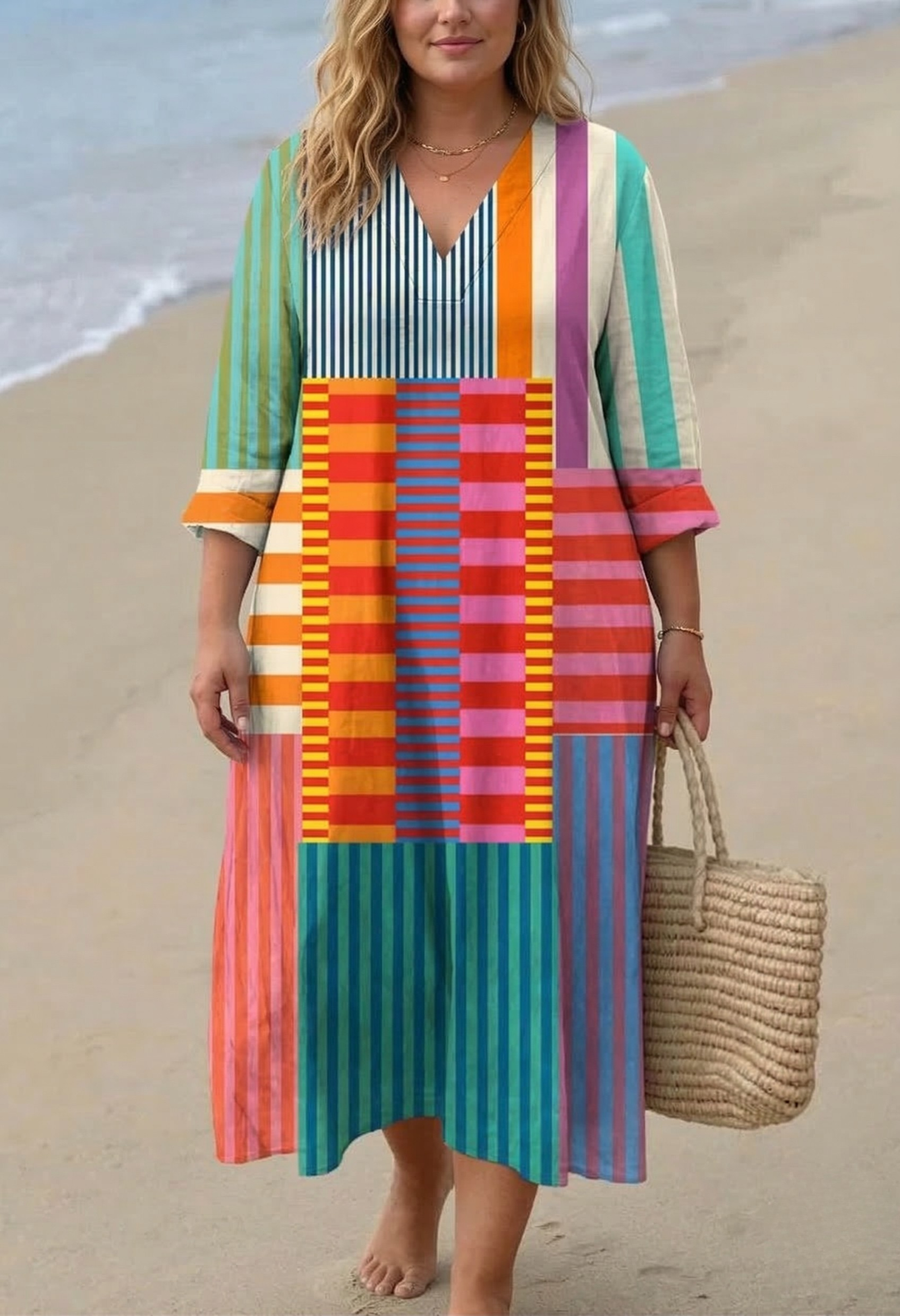 Retro Mekko Geometrisella Printillä Naisille