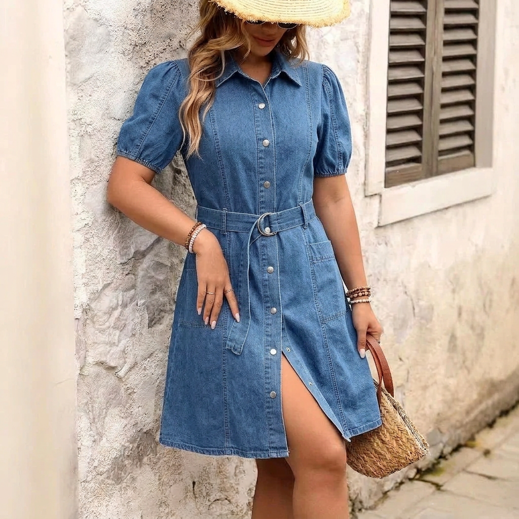 Floriane Eurooppalainen Denim-Mekko