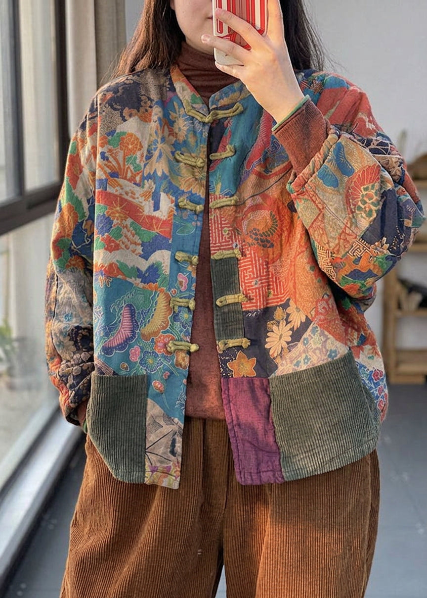 Colette - Vintage Punaiset Taskut Napituskuvio Syksyn Pitkähihaista Takki
