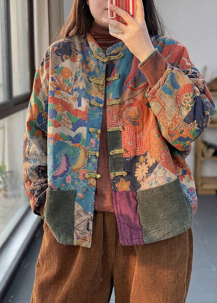 Colette - Vintage Punaiset Taskut Napituskuvio Syksyn Pitkähihaista Takki