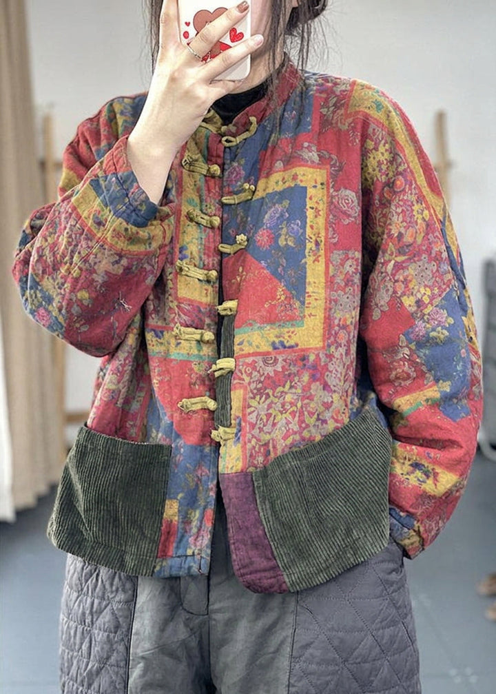 Colette - Vintage Punaiset Taskut Napituskuvio Syksyn Pitkähihaista Takki