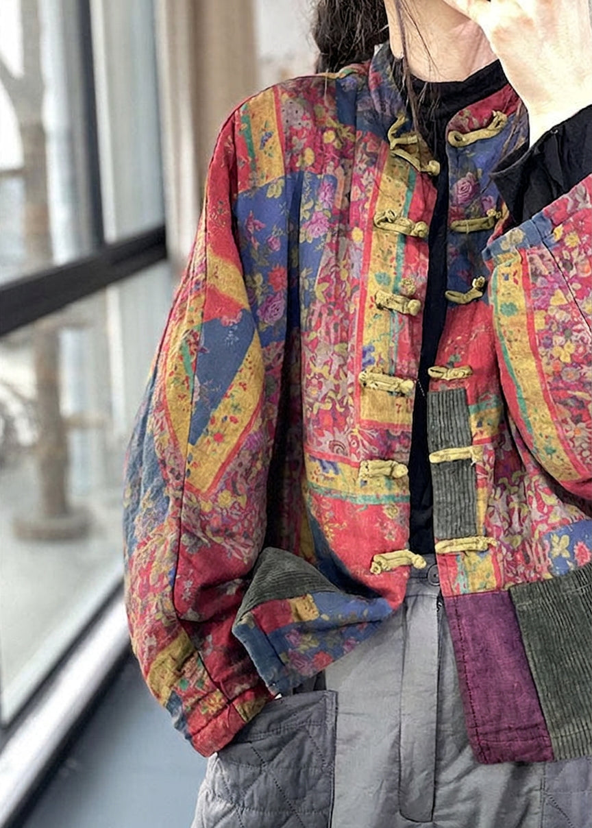 Colette - Vintage Punaiset Taskut Napituskuvio Syksyn Pitkähihaista Takki