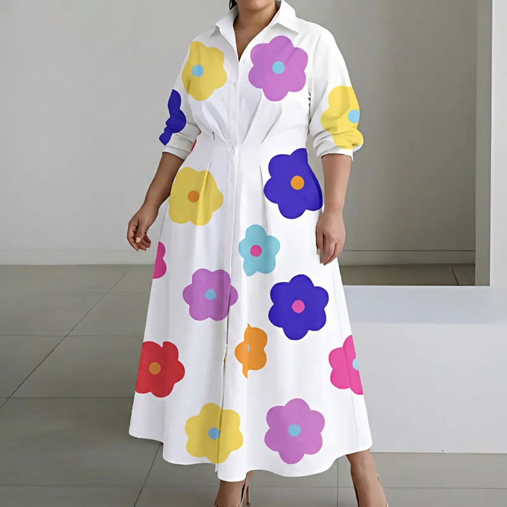 Ondine | Naisten Puuvillainen Kauluspaita Maxi Mekko