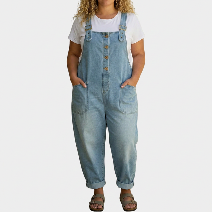 Demi | Vintage Pehmeät Puuvilladenim-näköiset Haalarit Säädettävillä Olkaimilla