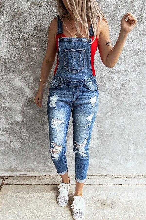 Sora - Retro Reikäinen Stretch Denim Overall