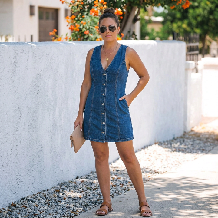 Eilwen Napitus-Edessä Denim Mini Mekko