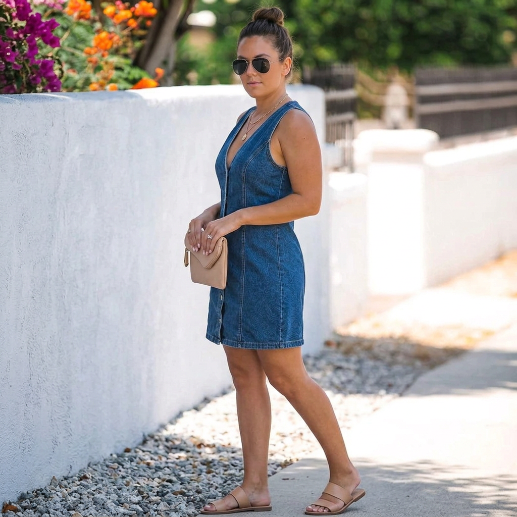 Eilwen Napitus-Edessä Denim Mini Mekko