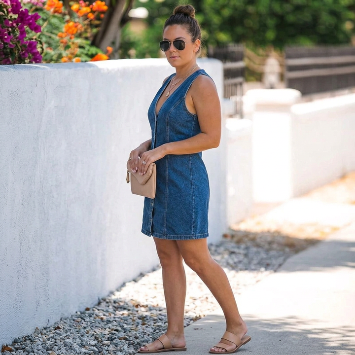 Eilwen Napitus-Edessä Denim Mini Mekko