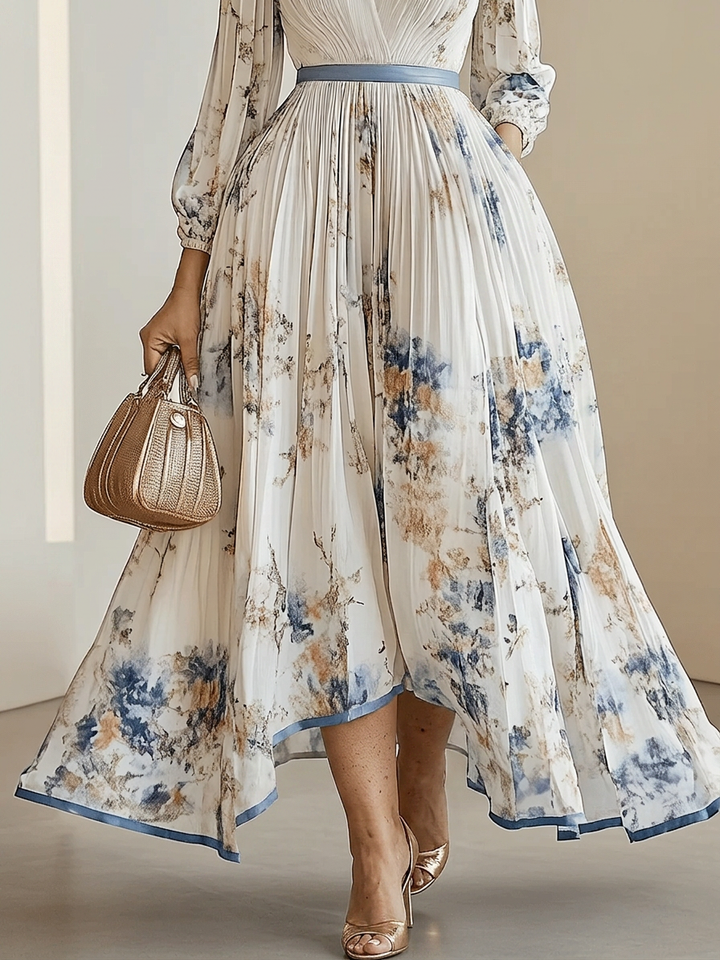 Kaia | Valkoinen Kukallinen Chiffon Pallohaalari Maxi Mekko