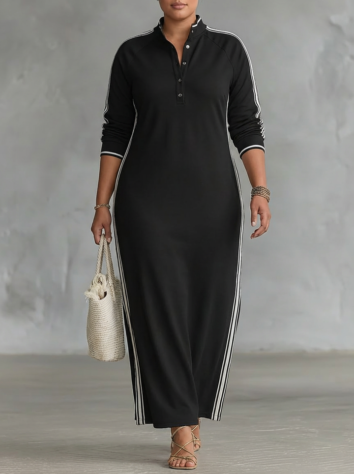 Maxi College Mekko Naisille Napillisen Kauluksen ja Valkoisten Yksityiskohtien Kanssa