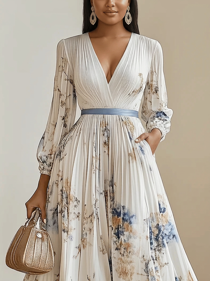 Kaia | Valkoinen Kukallinen Chiffon Pallohaalari Maxi Mekko