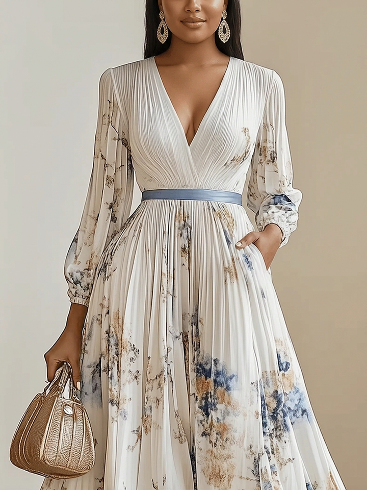 Kaia | Valkoinen Kukallinen Chiffon Pallohaalari Maxi Mekko
