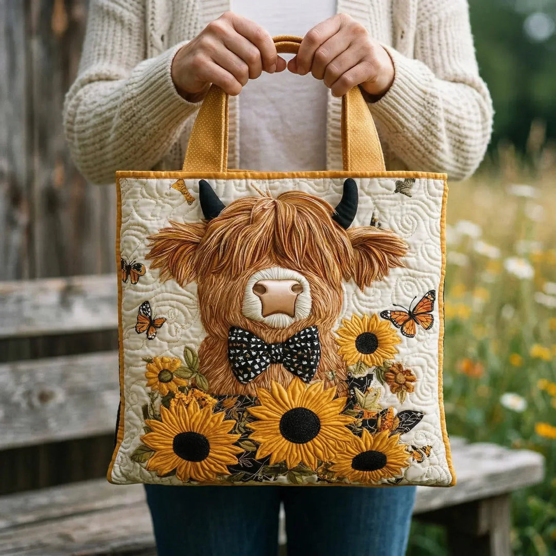 Alma Laukku - Highland Cow auringonkukilla
