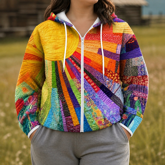Patchwork-huppari Auringonsädekuviolla